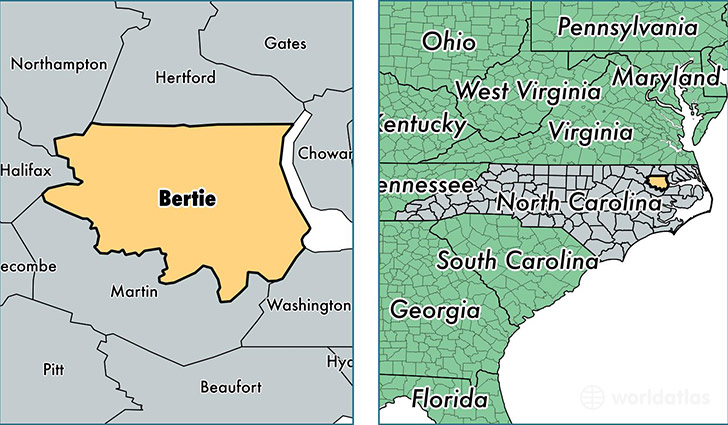 location of Bertie county on a map