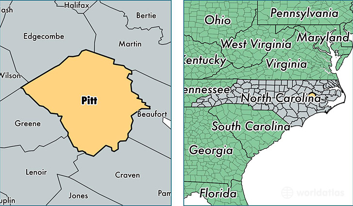 location of Pitt county on a map