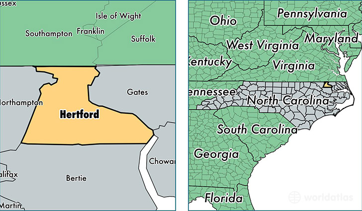 location of Hertford county on a map