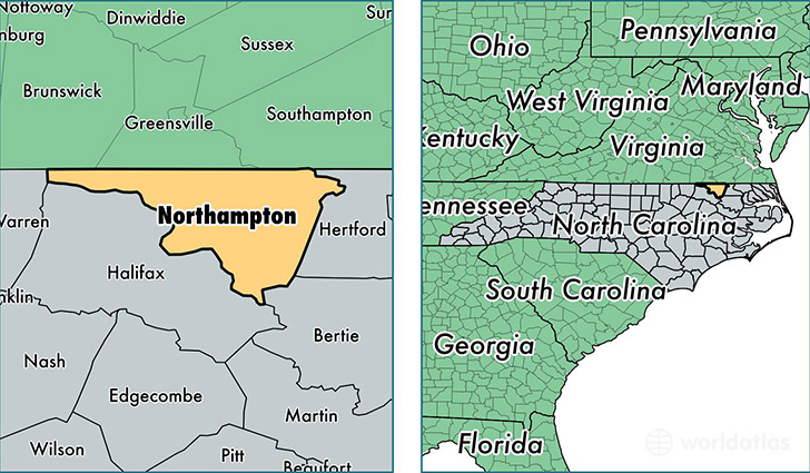 location of Northampton county on a map