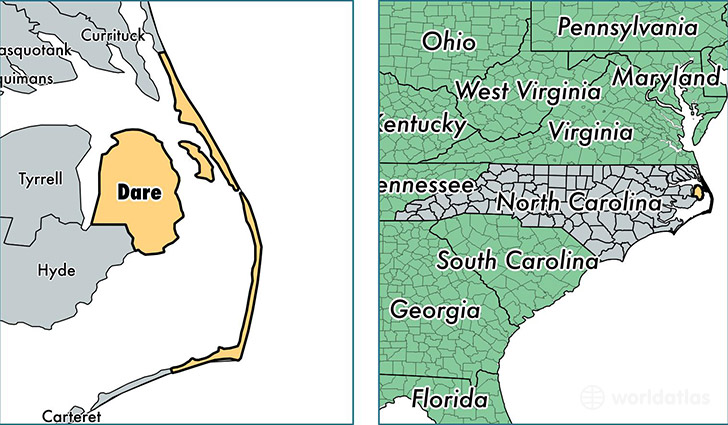 location of Dare county on a map