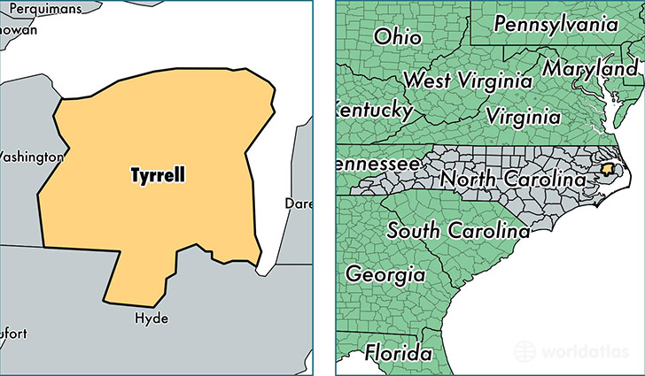 location of Tyrrell county on a map