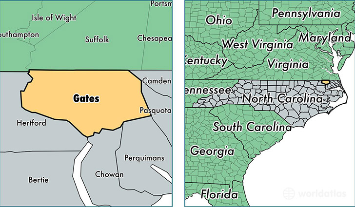 location of Gates county on a map