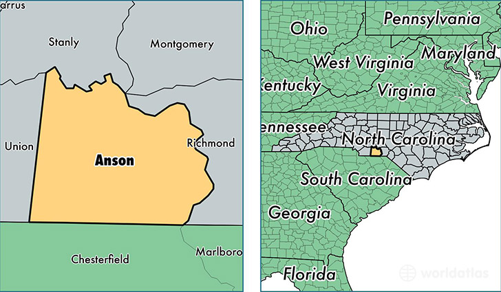 location of Anson county on a map