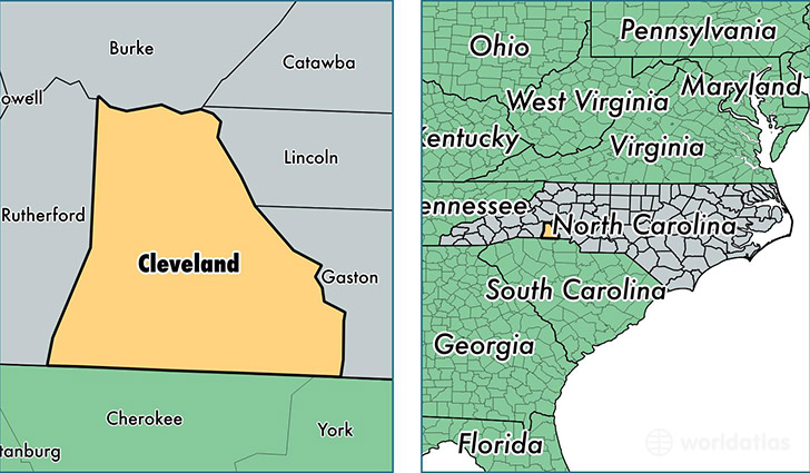 location of Cleveland county on a map