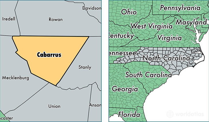 location of Cabarrus county on a map