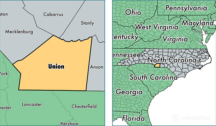 location of Union county on a map