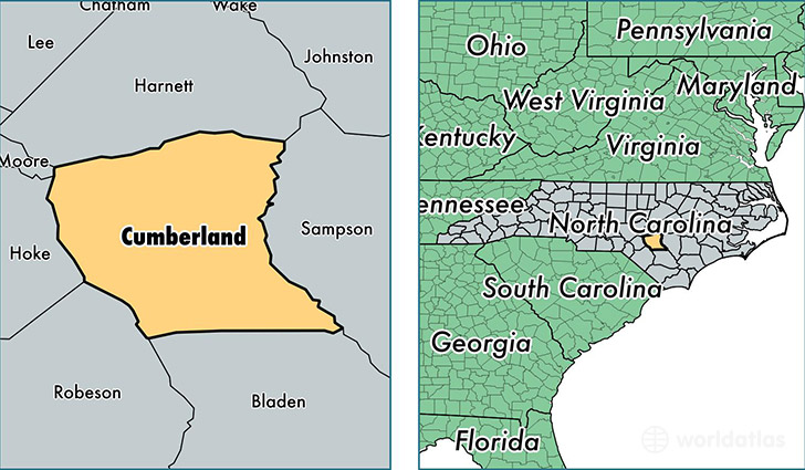 location of Cumberland county on a map