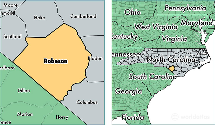 location of Robeson county on a map