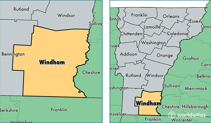 location of Windham county on a map