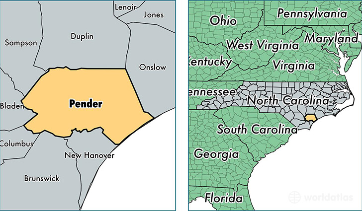 location of Pender county on a map