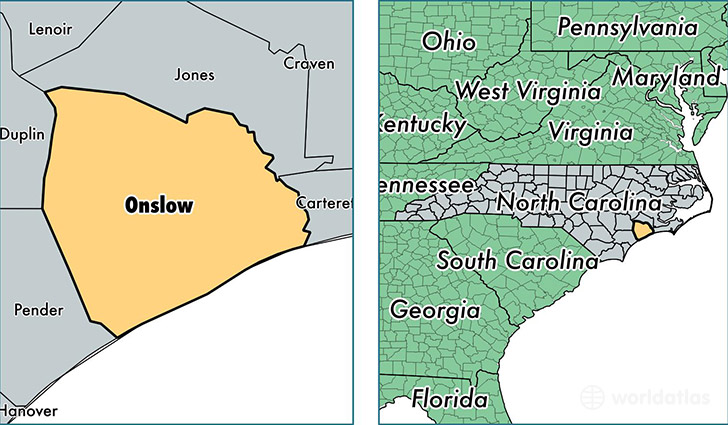 location of Onslow county on a map