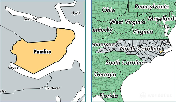 location of Pamlico county on a map