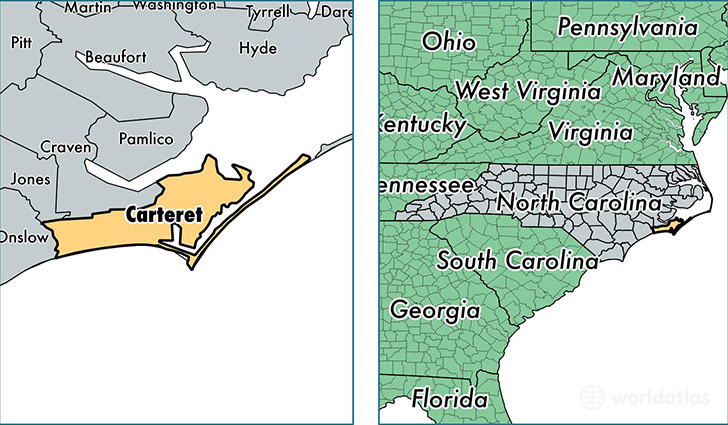 location of Carteret county on a map