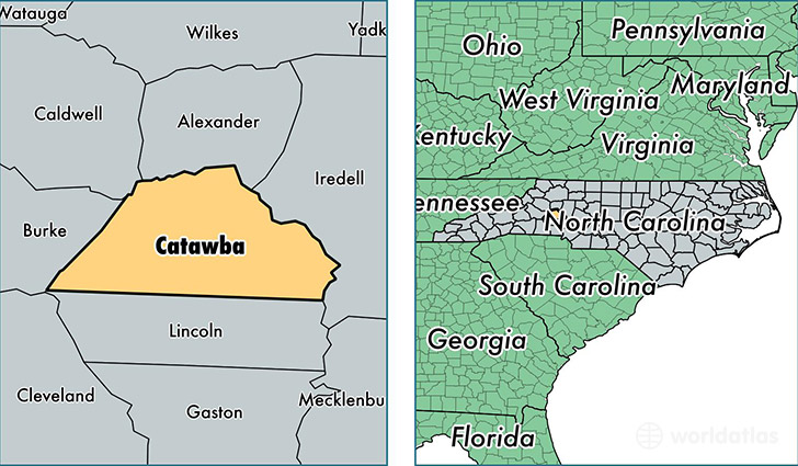 location of Catawba county on a map