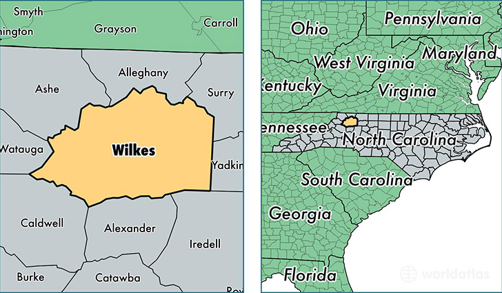 location of Wilkes county on a map
