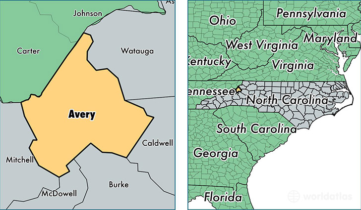location of Avery county on a map