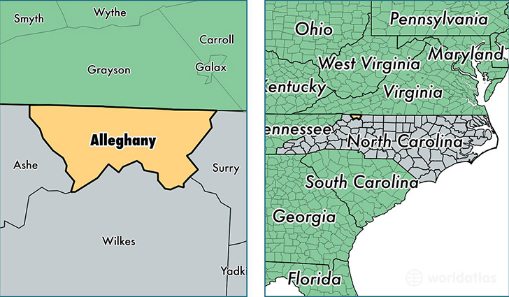 location of Alleghany county on a map