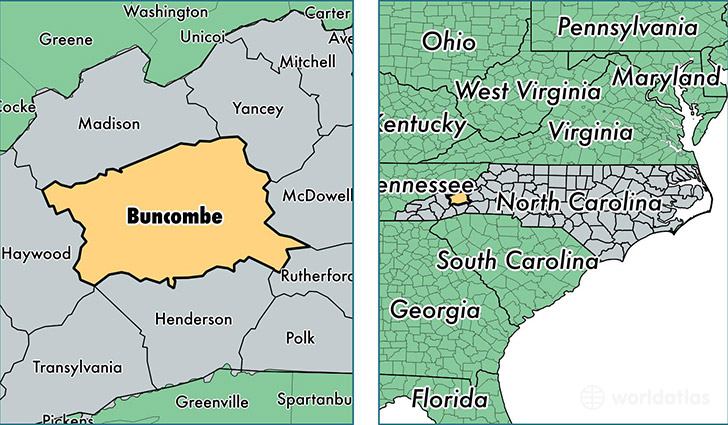 location of Buncombe county on a map