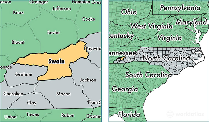 location of Swain county on a map