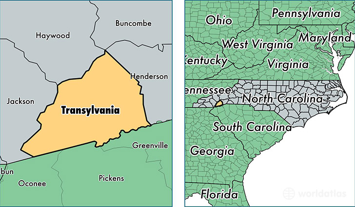 location of Transylvania county on a map