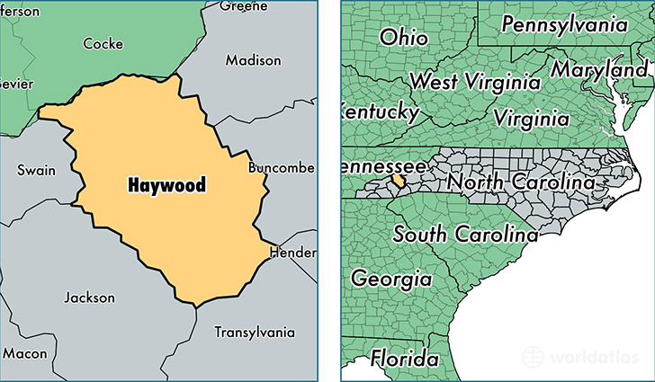 location of Haywood county on a map