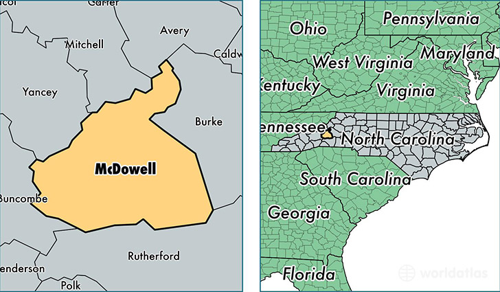 location of McDowell county on a map