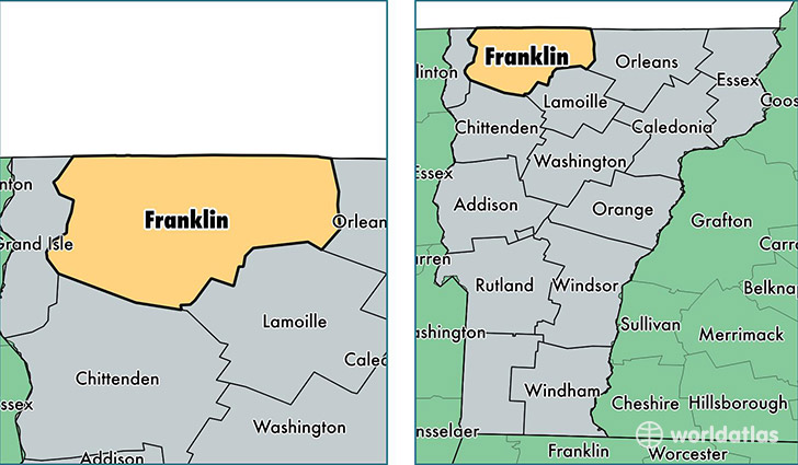 location of Franklin county on a map