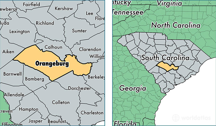location of Orangeburg county on a map