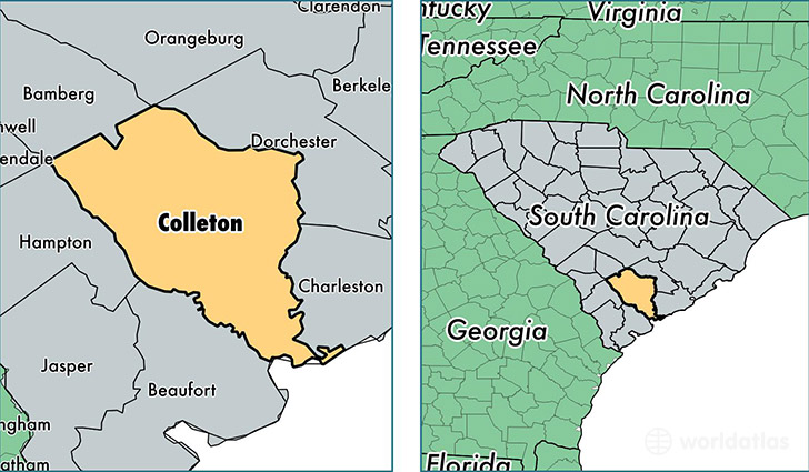 location of Colleton county on a map