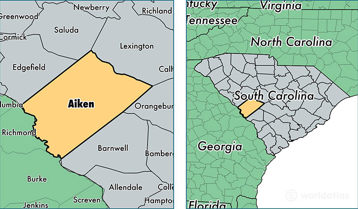location of Aiken county on a map