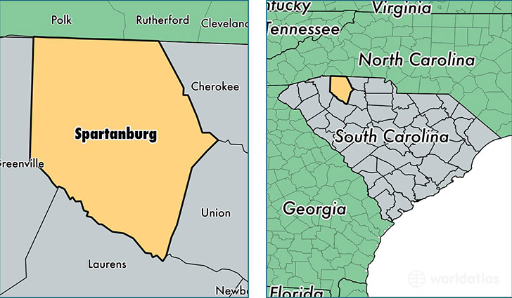 location of Spartanburg county on a map