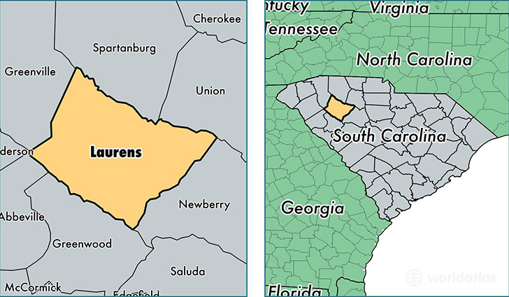 location of Laurens county on a map