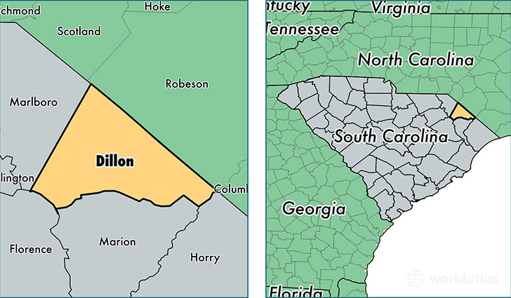 location of Dillon county on a map