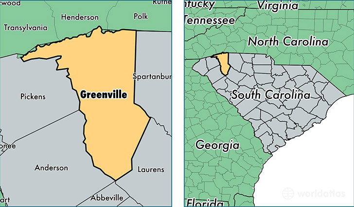 location of Greenville county on a map