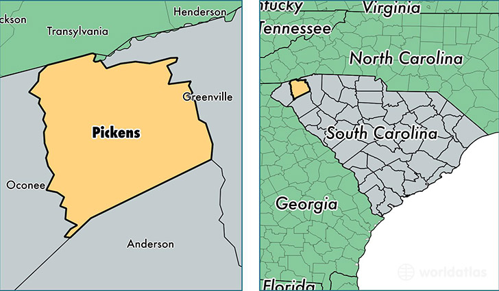 location of Pickens county on a map