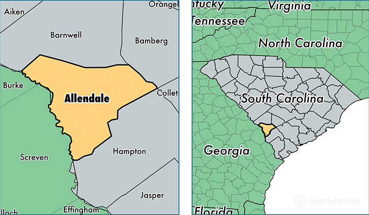 location of Allendale county on a map