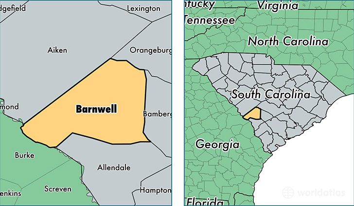 location of Barnwell county on a map