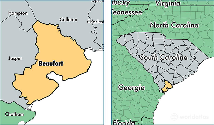 location of Beaufort county on a map