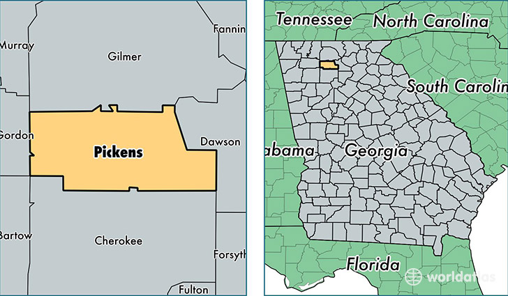 location of Pickens county on a map