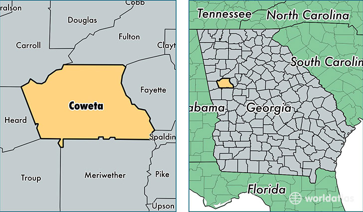 location of Coweta county on a map