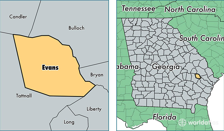 location of Evans county on a map