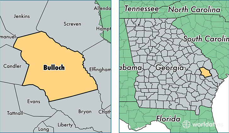 location of Bulloch county on a map