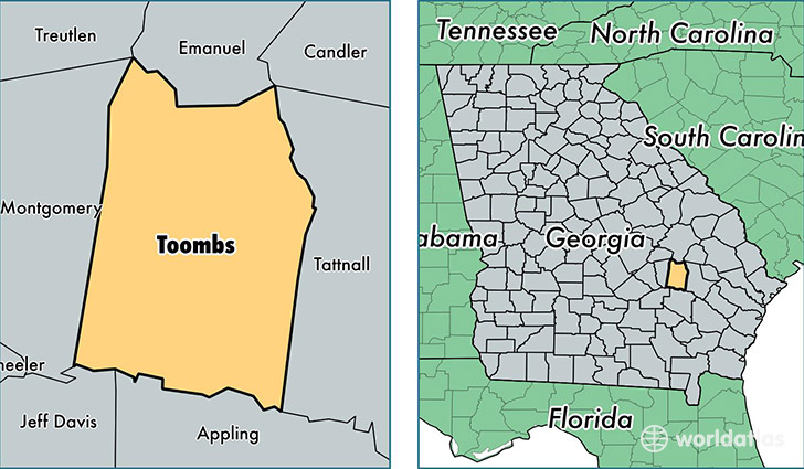 location of Toombs county on a map