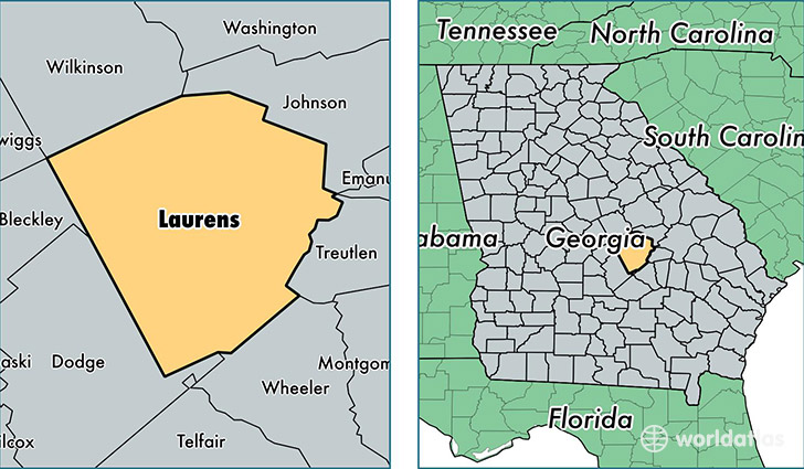 location of Laurens county on a map