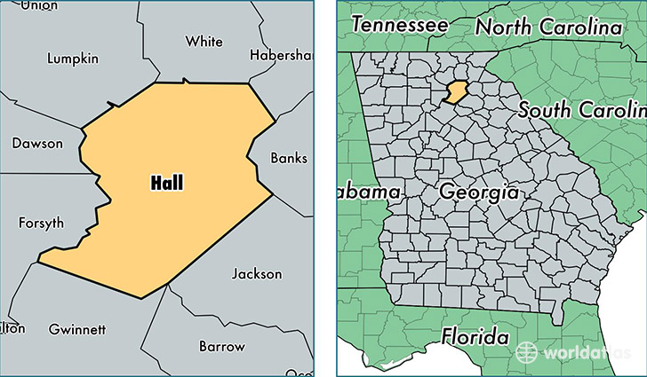 location of Hall county on a map