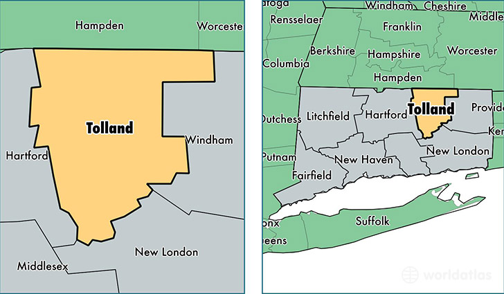 location of Tolland county on a map