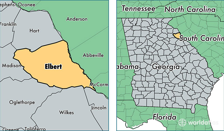 location of Elbert county on a map