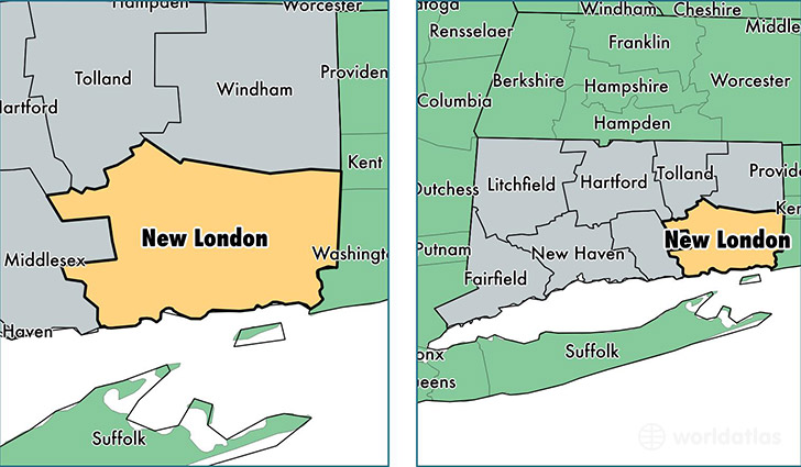 location of New London county on a map