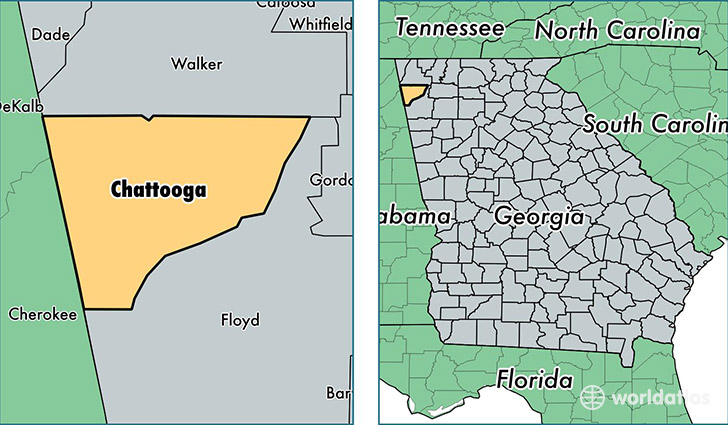 location of Chattooga county on a map